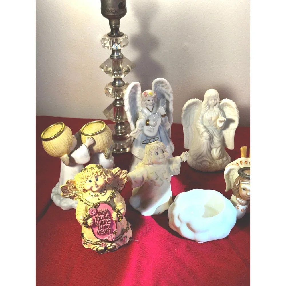 Vintage Angel Figurine Lot White Ceramic Cherubs Candle Holders Bell Decor 10pc